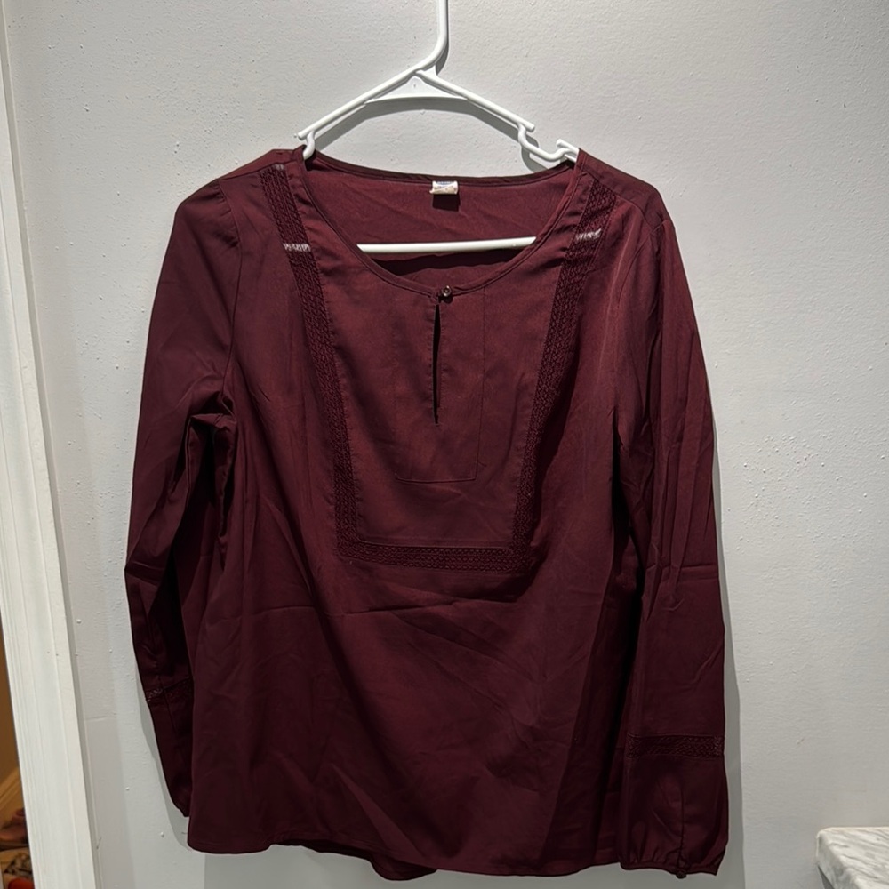 Old Navy Red Long Sleeve Mandarin Collar Blouse